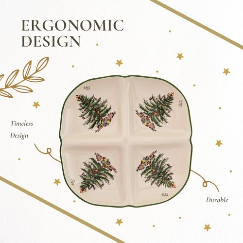 Spode Christmas Tree Sculpted Octagonal Platter, 14-Inch Holiday Serving Dishwasher & Microwave Safe Q207241