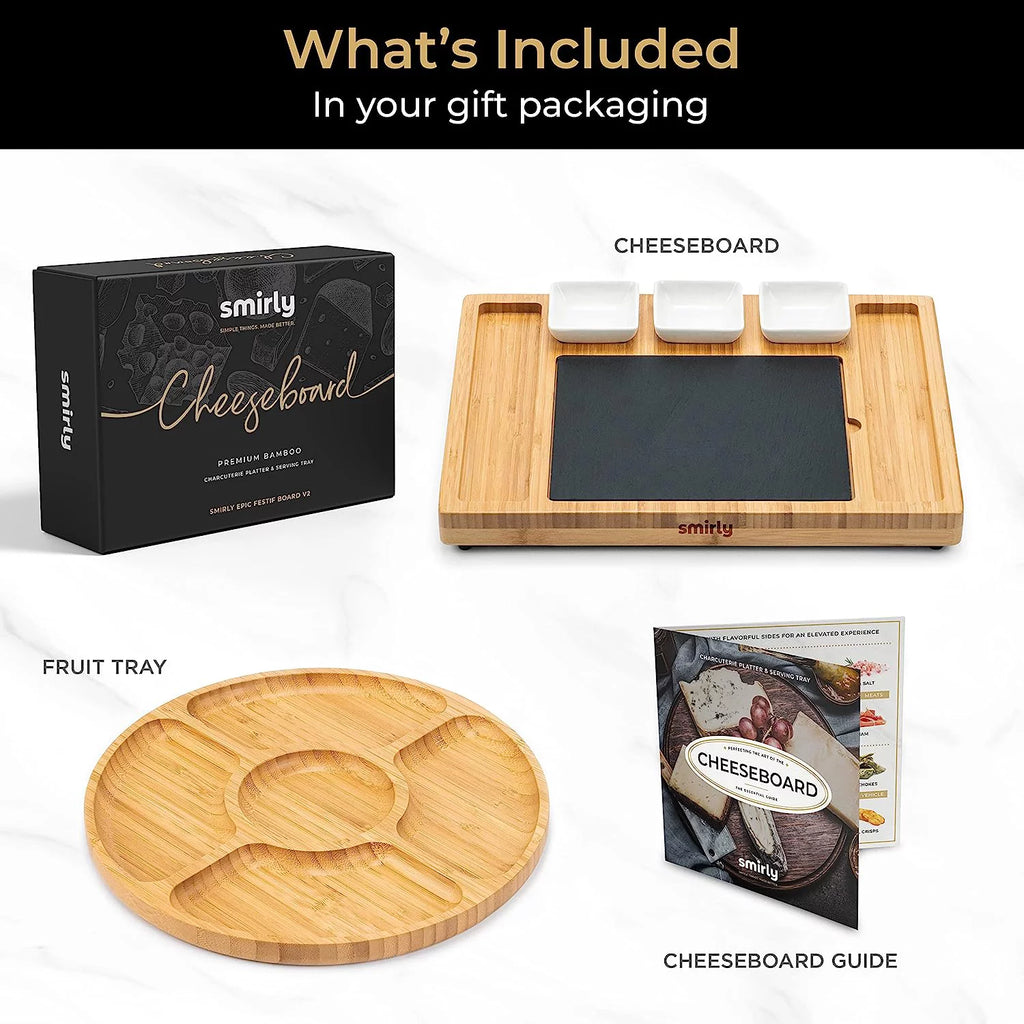SMIRLY Bamboo Cheese Board and Knife Set, Extra Large Charcuterie Board H99993