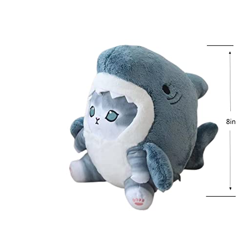 8'' Shark Cat Plush Toy Stuffed Animal Doll Grey Blue Gold N7855