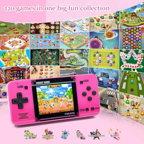 Handheld Game for Kids, 220 Retro Games, Portable Player with 3" LCD Screen (Red) B26599