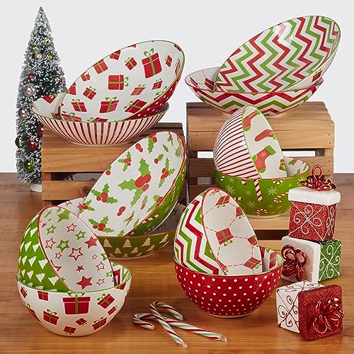 Holiday Fun Porcelain Mugs – Set of 6 Assorted 14 oz Cups with Christmas Designs F216