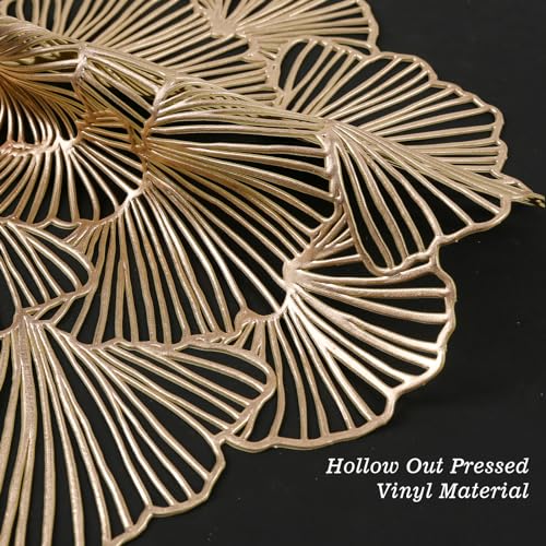 Gold Metallic Vinyl Flower Placemats Set of 6 for Dining Table I961330