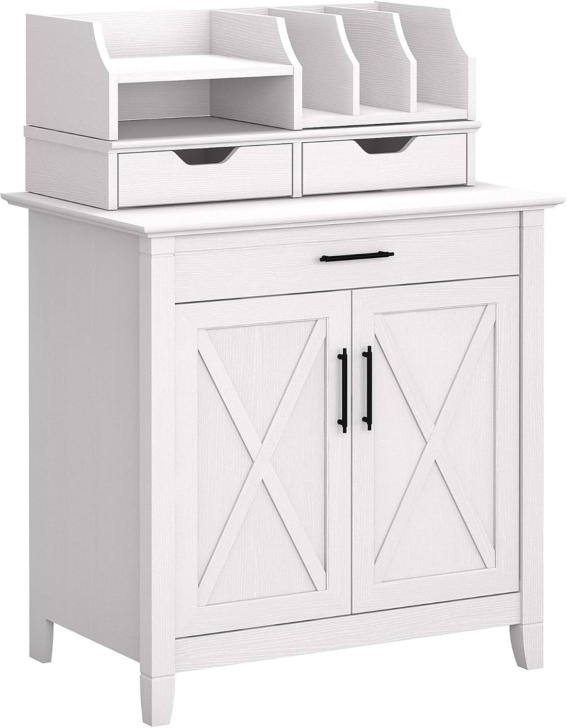 Bush Furniture Key West Secretary Desk with 5 Shelf Bookcase, Washed Gray B262
