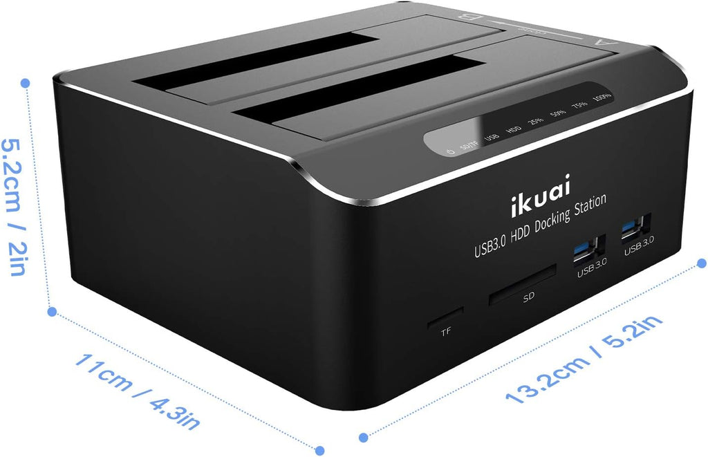 ikuai SATA to USB 3.0 Dual Bay Hard Drive Dock with SD Card Reader and Offline Clone, 2 Pack A62200