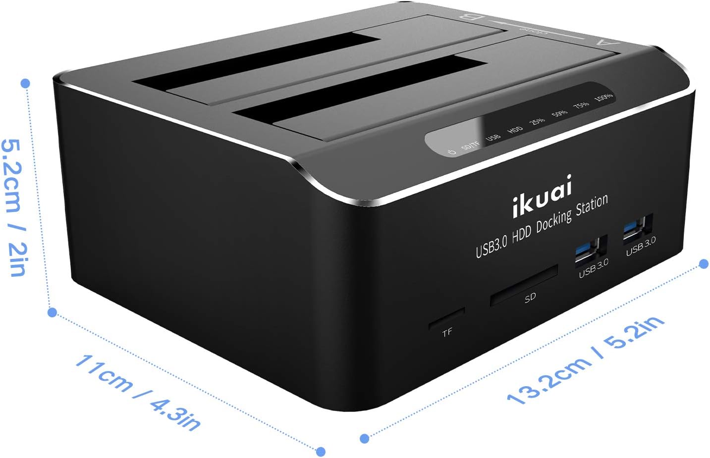 ikuai SATA to USB 3.0 Dual Bay Hard Drive Dock with SD Card Reader and Offline Clone, 2 Pack A62200