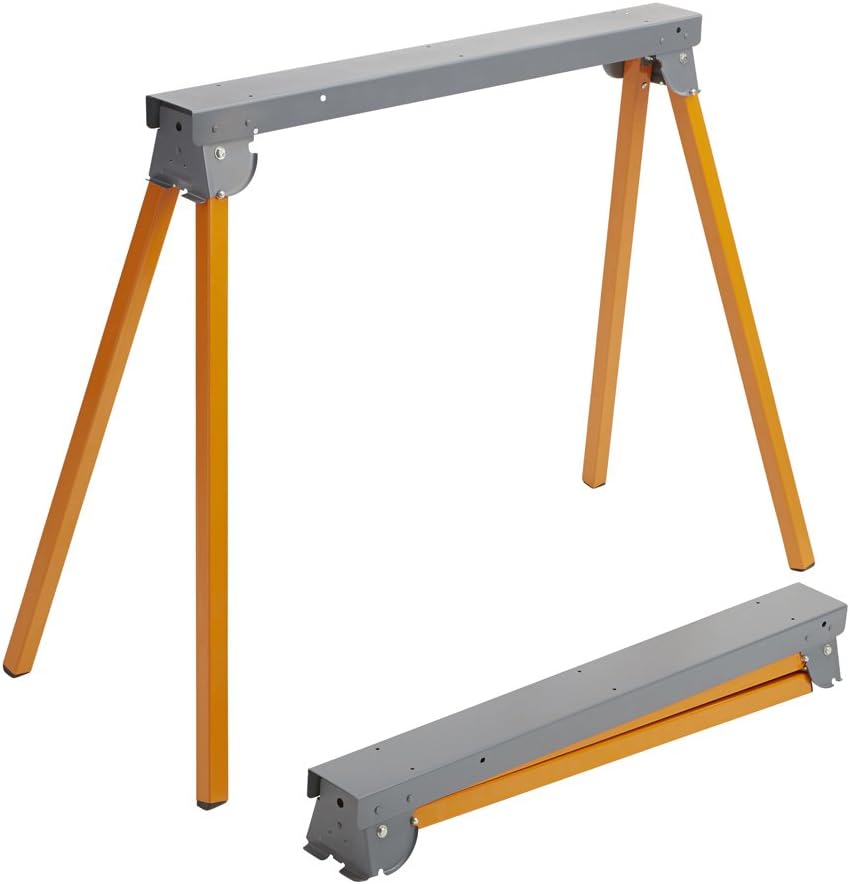 Portamate PM-3300T All Steel Folding Sawhorse Pair, 33-Inch Tall, 1000lb Capacity, Orange E23873