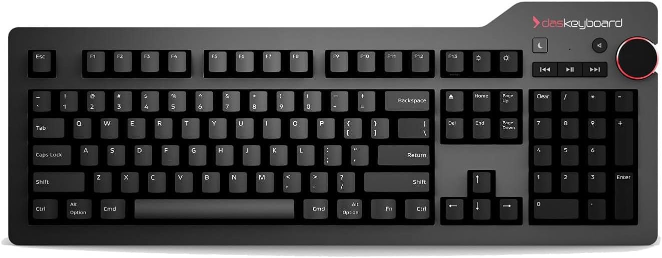 Das Keyboard 4 Professional Wired Mechanical Keyboard, Cherry MX Brown Mechanical Switches, 2-Port USB 3.0 Hub, Volume Knob, Aluminum Top (104 Keys, Black)