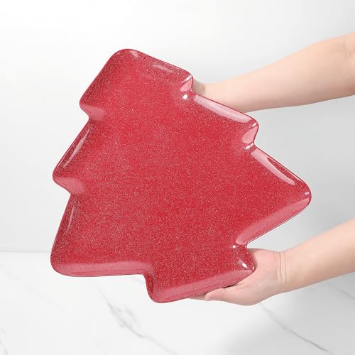 UP UPware Twinkle Christmas Tree Melamine Serving Platter, Red, 16 x 14 Inch O133