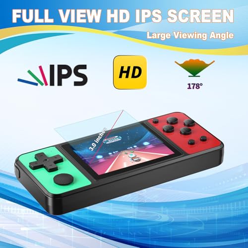 32 Bit Handheld Game Console with 139 Built-in Games, 3.0" IPS Screen, Blue-Red T968340