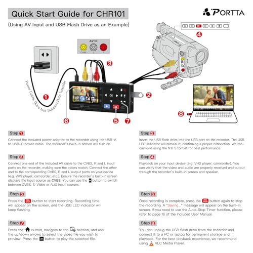 Portta VHS to Digital Converter with Remote H665863