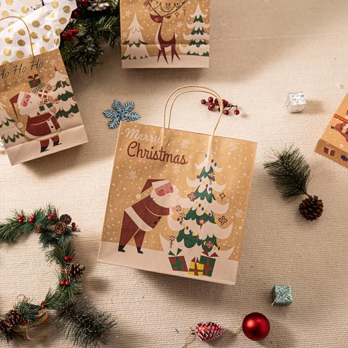JOYIN 24 PCS Christmas Kraft Gift Bags Assorted Sizes M7069