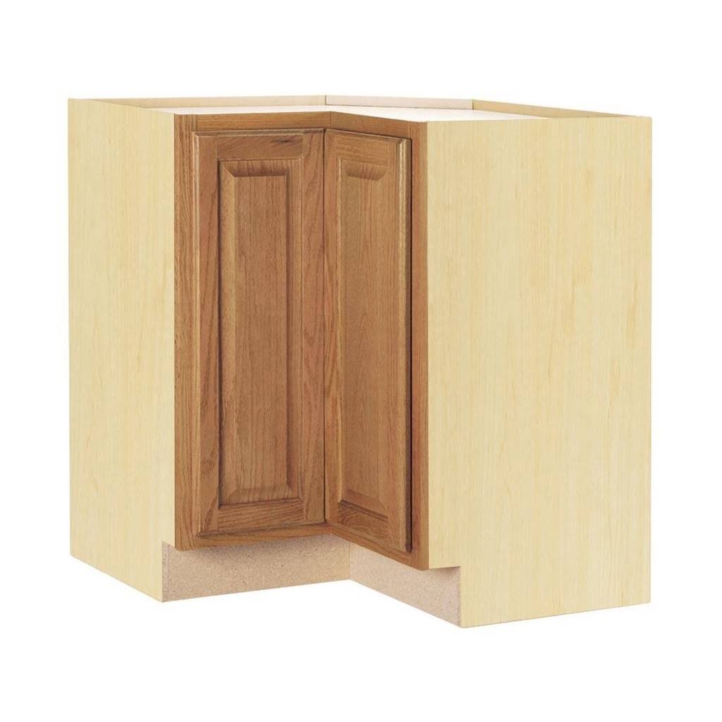 Hampton Bay Hampton Assembled 28.5x34.5x16.5 in. Lazy Susan Corner Base Kitchen Cabinet in Medium Oak