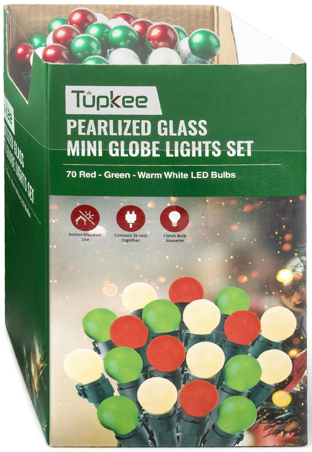 Tupkee Pearlized Glass Mini Globe Lights Set - 70 LED Bulbs, 25.3 ft, Indoor Outdoor F45637