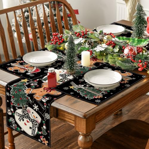 Artoid Mode Snowman Gingerbread Christmas Placemats Set of 4, 12x18 Inch K785