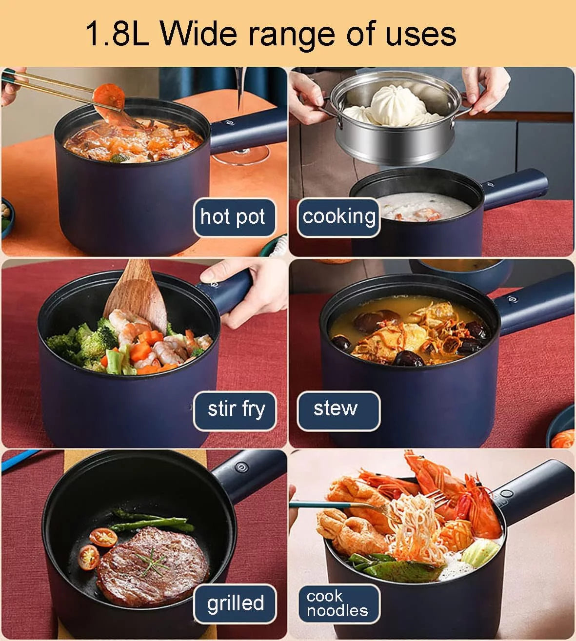 Electric Hot Pot 1.8L Non-Stick Casserole with Steamer, Green E6561