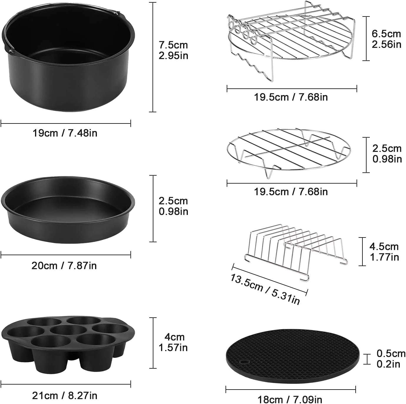 SHANNA BBQ Tools Air Fryer Accessories with Storage Bag for 3.7QT-6.8QT J104124