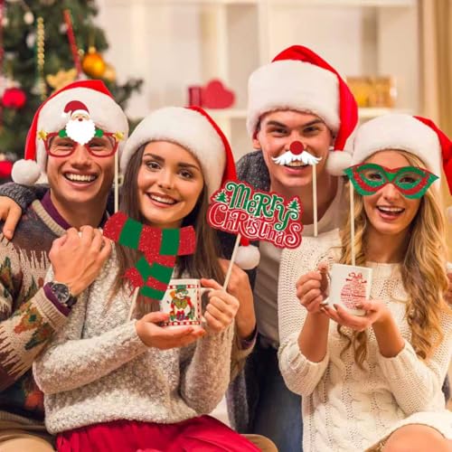 Glitter Christmas Photo Booth Props 30pc Set for Holiday Party Z72535