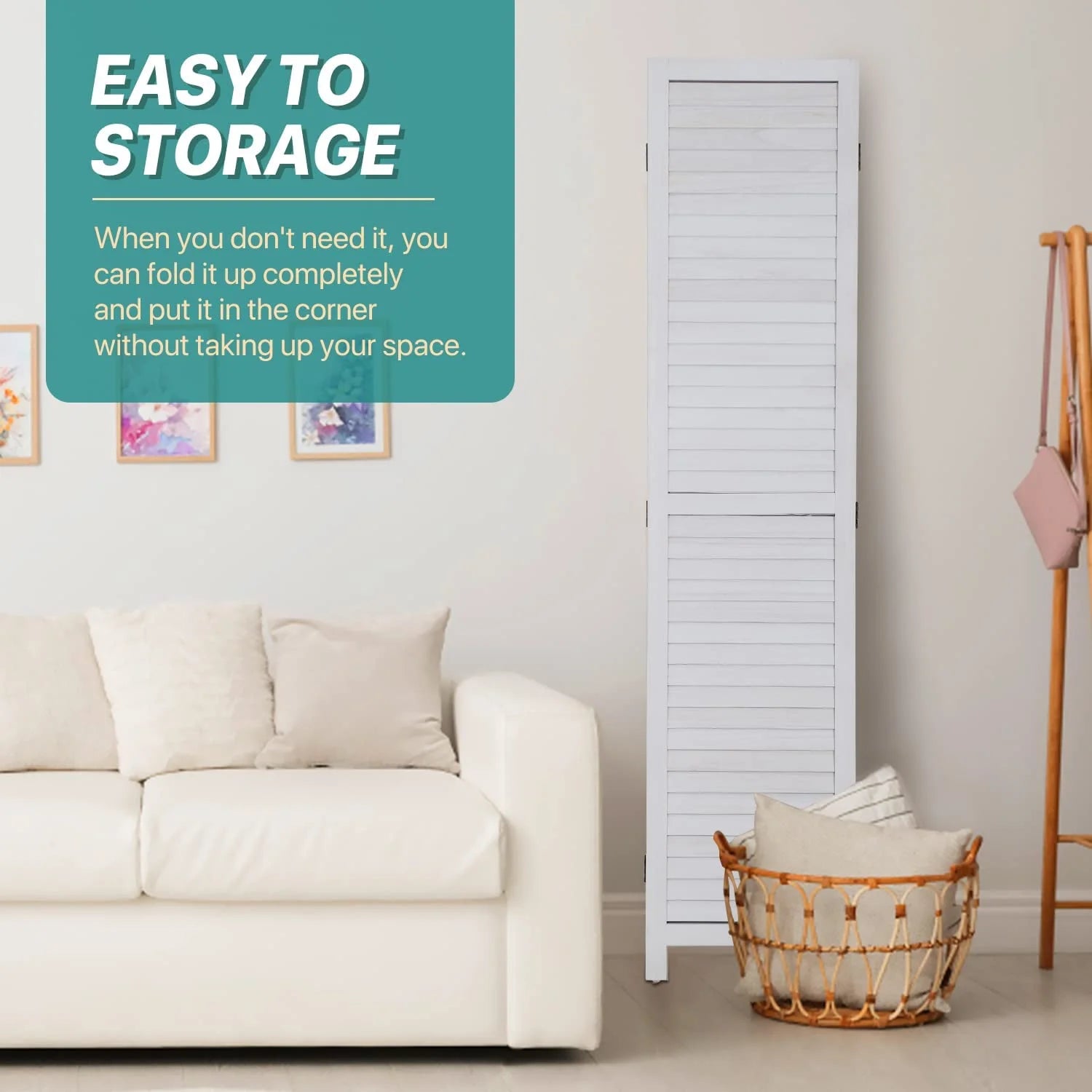 NiamVelo 3 Panel Wood Room Divider 67.7" Tall Folding Privacy Screen, White G66386