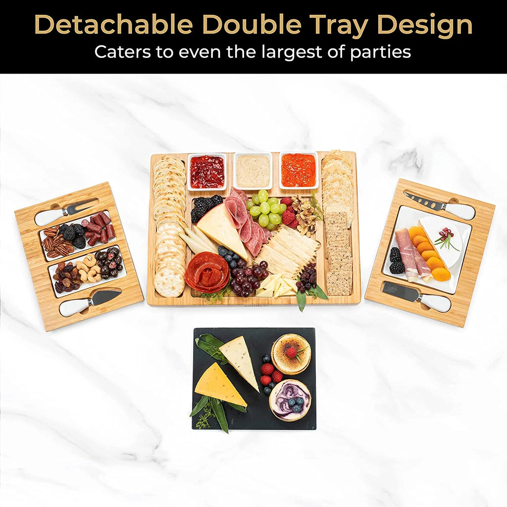 SMIRLY Bamboo Cheese Board and Knife Set, Extra Large Charcuterie Board H99993