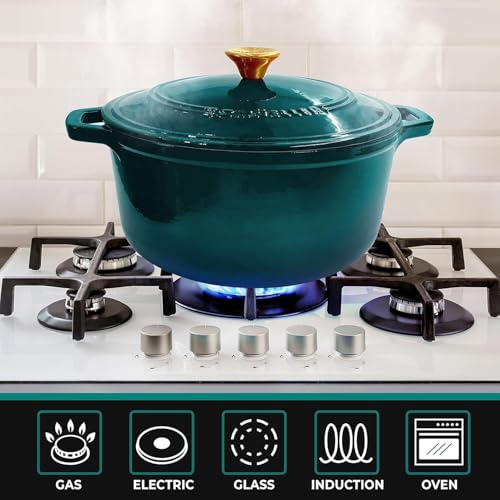 Mueller 6qt Enameled Cast Iron Dutch Oven with Lid, Oven-Safe to 500°F, White N219