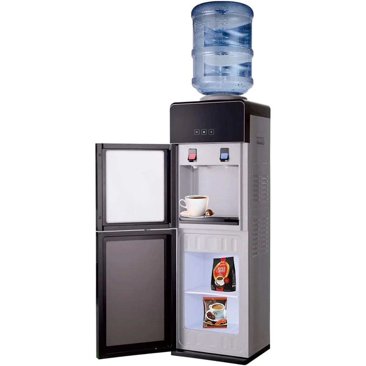 WSYW Top-Loading Water Dispenser for 5 Gallon Bottles, Hot & Cold Water Cooler with Storage Cabinet & Glass Door Water Coolers Dispenser for Home, Office, School, Gray