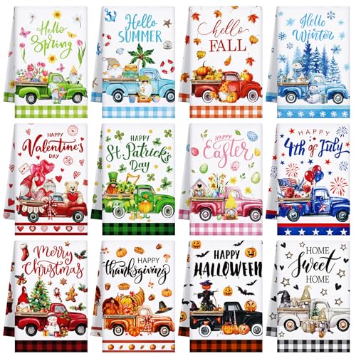 12 Pcs Seasonal Kitchen Towels Set Gnome Style Bright Color K6356