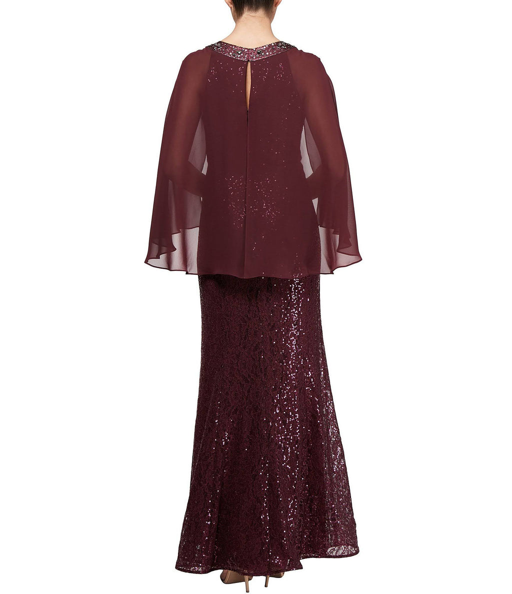 Ignite Evenings Sequin Lace Chiffon Capelet Gown - 10 T53742