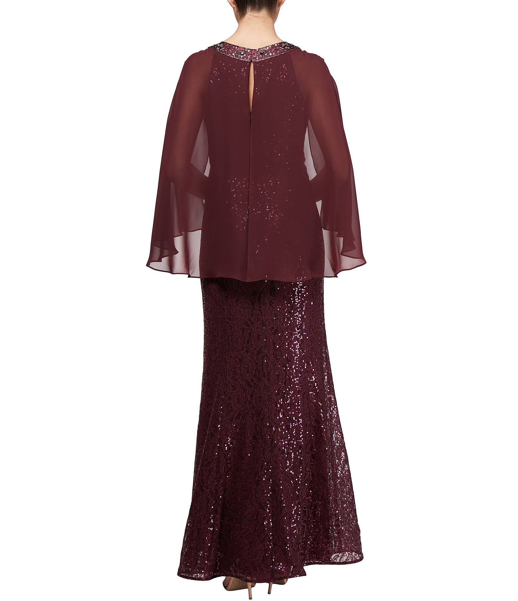 Ignite Evenings Sequin Lace Chiffon Capelet Gown - 10 T53742