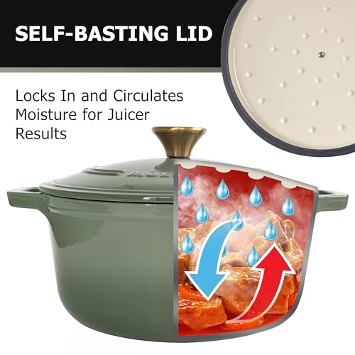 Mueller 6qt Enameled Cast Iron Dutch Oven with Lid, Oven-Safe to 500°F, White N219
