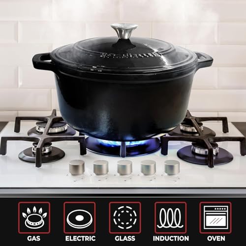 Mueller 6qt Enameled Cast Iron Dutch Oven with Lid, Oven-Safe to 500°F, White N219