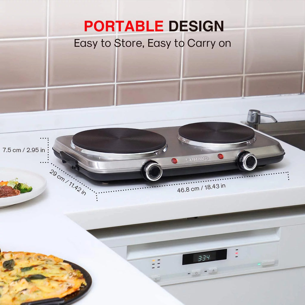 1800W Electric Double Burner Hot Plate with Handles, Stainless Steel O160713