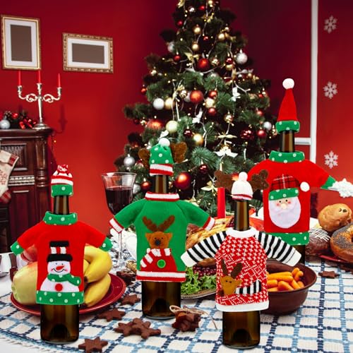 16 Sets Christmas Wine Bottle Covers with Hat Knitted Dress, 8 Styles G574