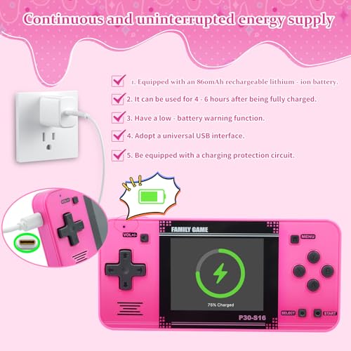 Handheld Game for Kids, 220 Retro Games, Portable Player with 3" LCD Screen (Red) B26599