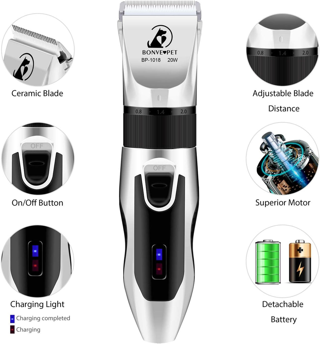 Bonve Pet Dog Clippers Cordless Rechargeable Grooming Kit for Thick Coats, 2 Pack V511