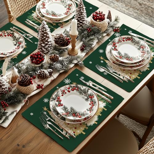 GEEORY Christmas Placemats 12x18 Inch Set of 4, Green Q397