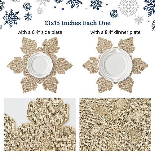 Snowflake Burlap Christmas Placemats Set of 4 for Round Table H634