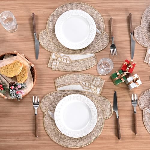 Snowflake Burlap Christmas Placemats Set of 4 for Round Table H634