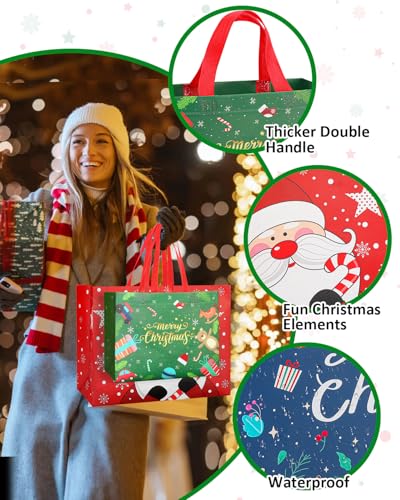 Christmas Gift Bags Assorted Sizes 12PC with Handles, Heavy Duty Non-Woven T61434