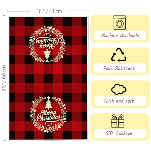 Wironlst Christmas Kitchen Hand Dish Towels 4PCS Buffalo Plaid 18x26 M198