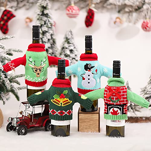 WUWEOT 4 Pack Knitted Christmas Wine Bottle Covers S9863