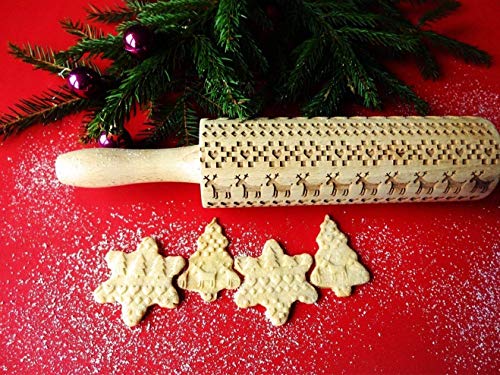 Embossing Rolling Pin with Christmas Symbols for Gingerbread Cookies W48955