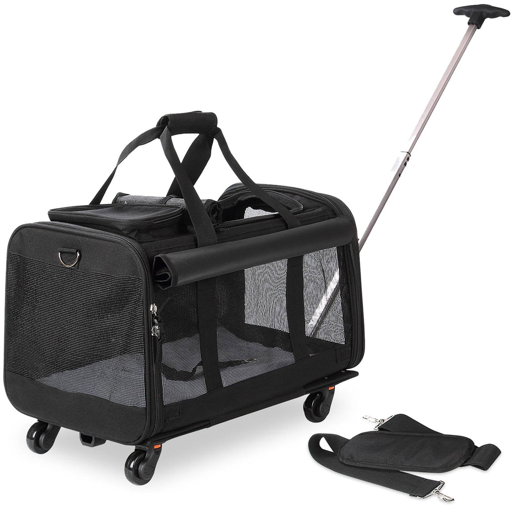Kopeks Pet Carrier with Detachable Wheels for Small and Medium Dogs u0026 Cats - Black