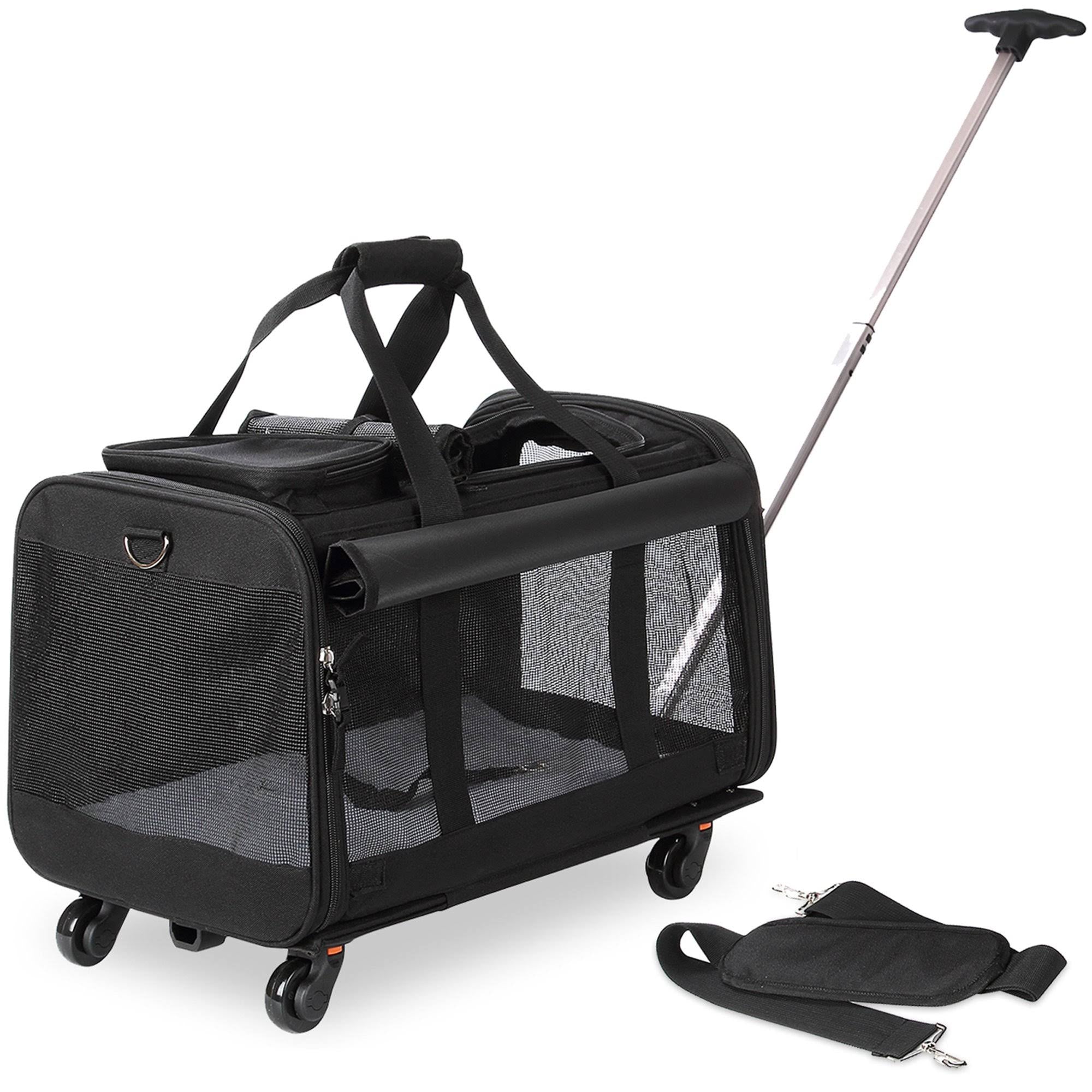 Kopeks Pet Carrier with Detachable Wheels for Small and Medium Dogs u0026 Cats - Black