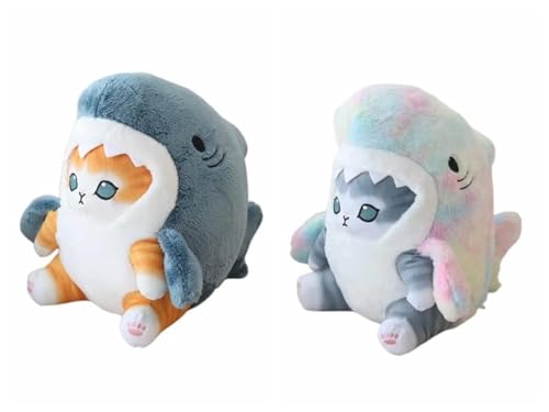 8'' Shark Cat Plush Toy Stuffed Animal Doll Grey Blue Gold N7855