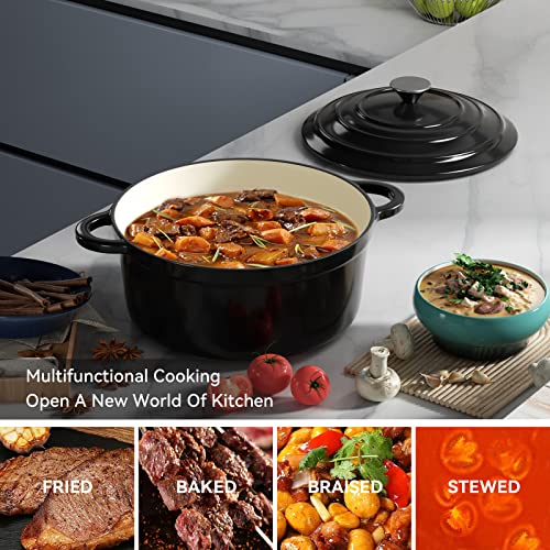Miereirl 6 Quart Enameled Cast Iron Dutch Oven with Lid, Dark Blue P867