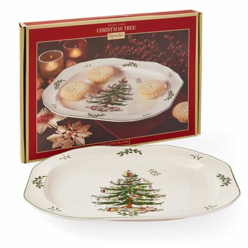 Spode Christmas Tree Sculpted Octagonal Platter, 14-Inch Holiday Serving Dishwasher & Microwave Safe Q207241