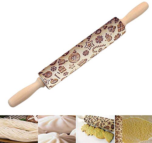 Christmas Wooden Reindeer Embossing Rolling Pin for Baking L5839
