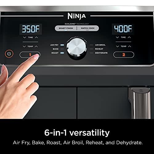 Ninja DZ401 Foodi 10 Quart DualZone XL 2-Basket Air Fryer, Grey L260