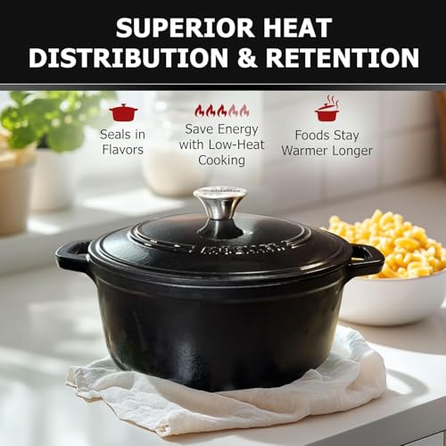 Mueller 6qt Enameled Cast Iron Dutch Oven with Lid, Oven-Safe to 500°F, White N219