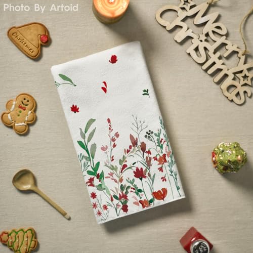 Artoid Mode Wildflower Floral Christmas Kitchen Towels, 18x26 Inch, Set of 2 N243175